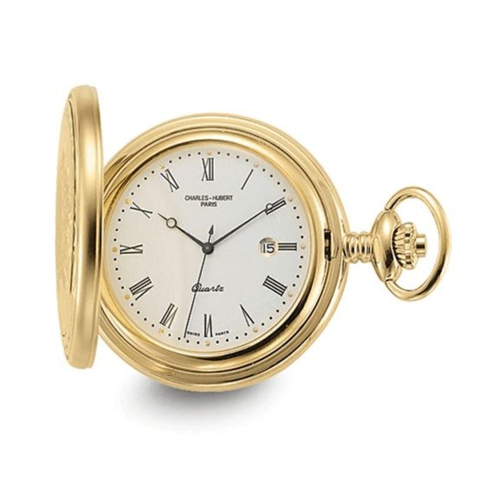 Charles Hubert Gold-finish Off-White Dial with Date Pocket Watch